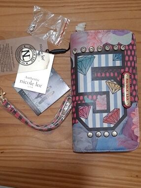 Nicole Lee Multicolor Floral '5' Wristlet Wallet with Gem Studs